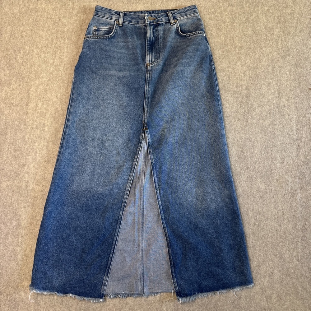 Pilcro Anthropologie Madi Front Slit Denim Maxi Skirt Womens 6 Raw Hem